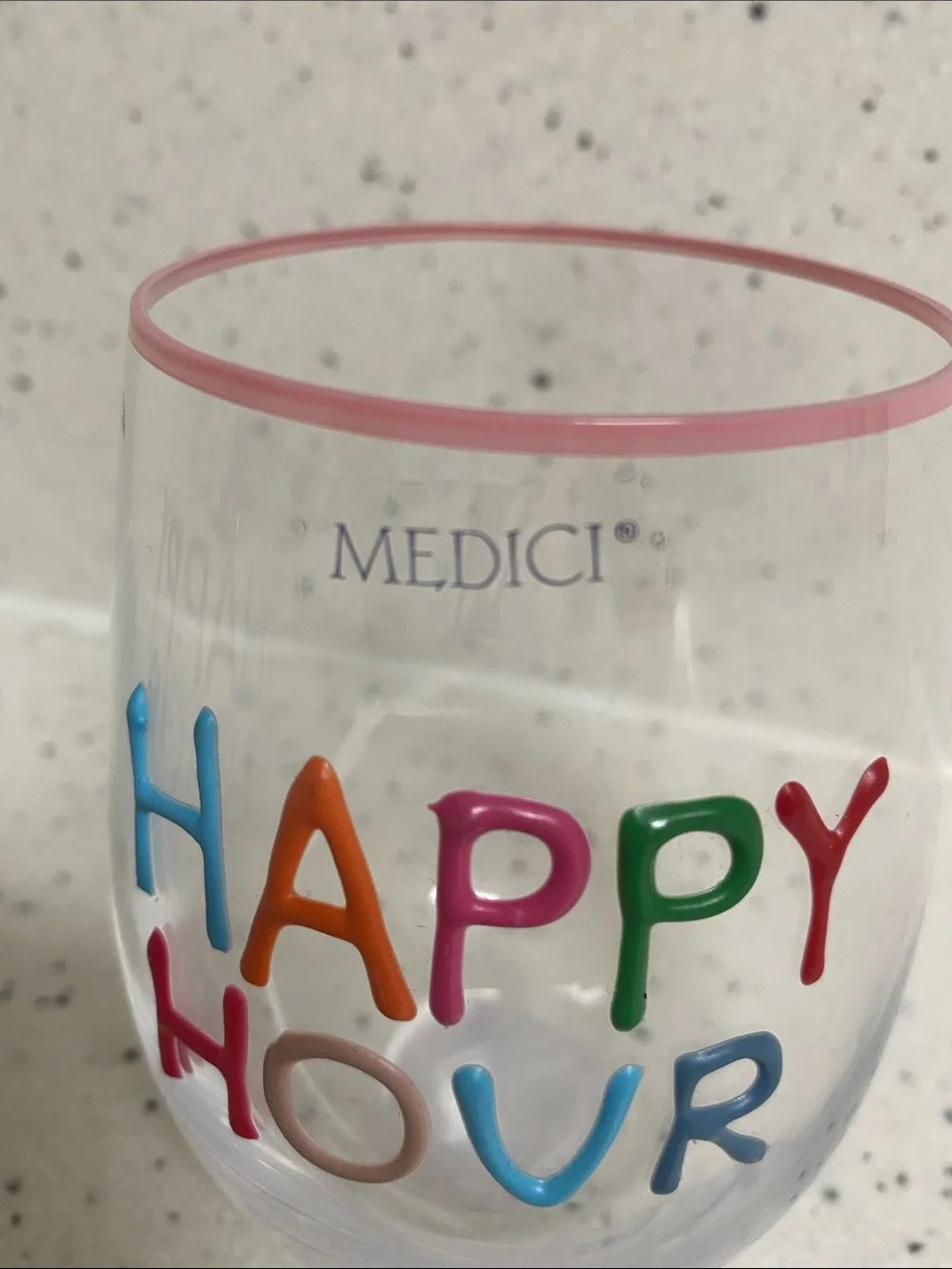 NWT.  Medici, “Happy Hour” Multicolor Stemless Wine Glass (Set of 2)